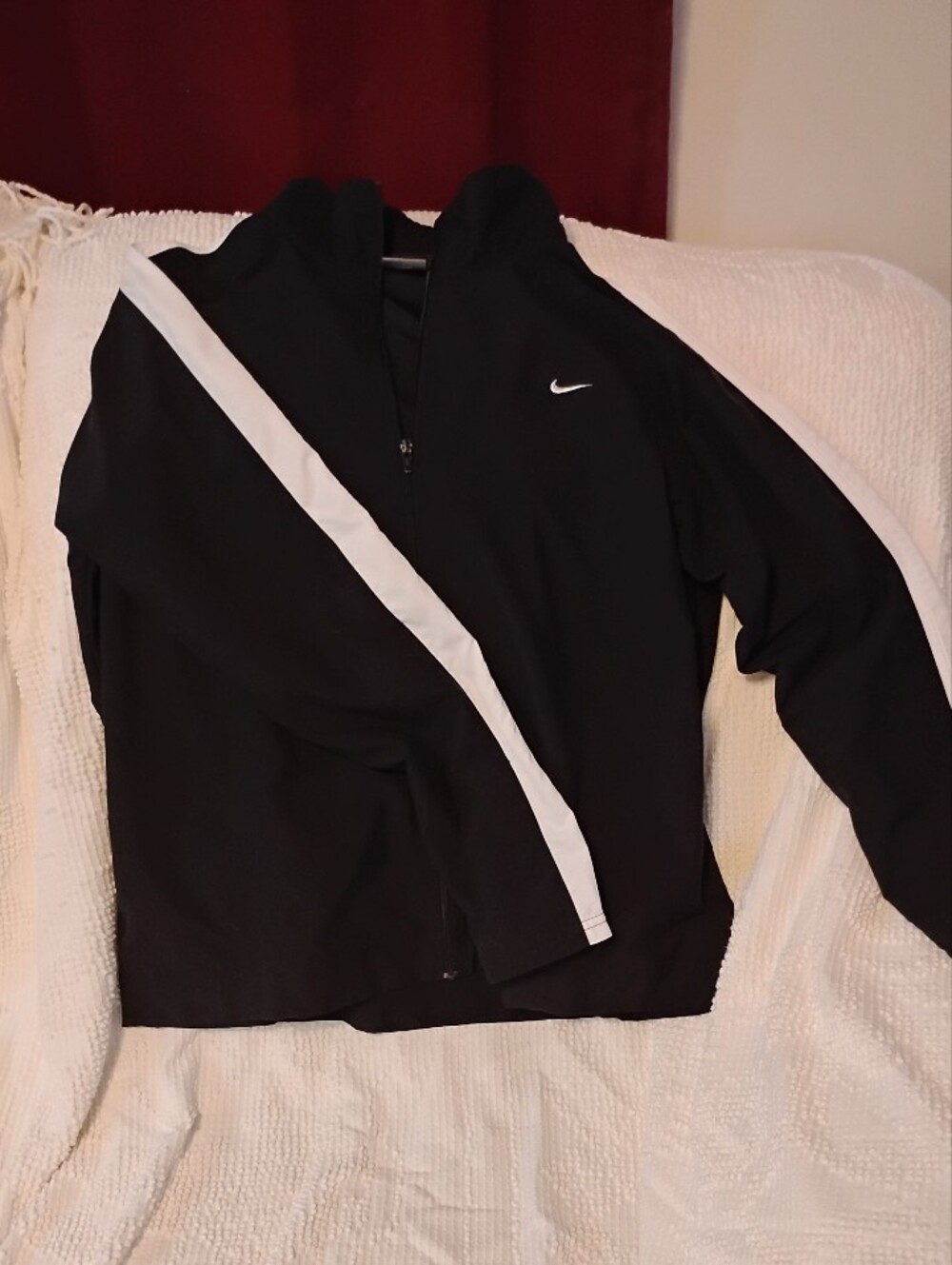 Nike Jacket/Womens Sz.XL-16-18-Black/White Swoosh-Polyester-Lt. Weight-LSleeve